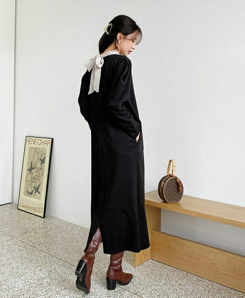 【新作10%OFF】シフォンリボンパフワンピース・全2色・b56946 レディース【ops】【韓国 ファッション ワンピース ロ