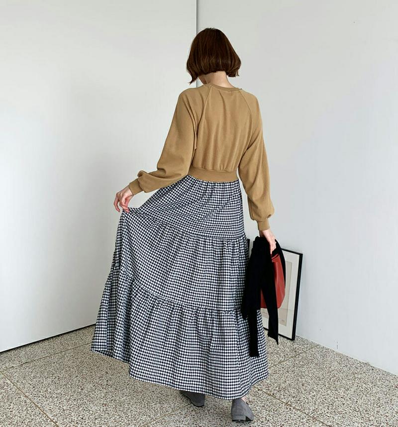 【新作10%OFF】チェックコンビワンピース・全3色・b56944 レディース【ops】【韓国 ファッション ワンピース ロング