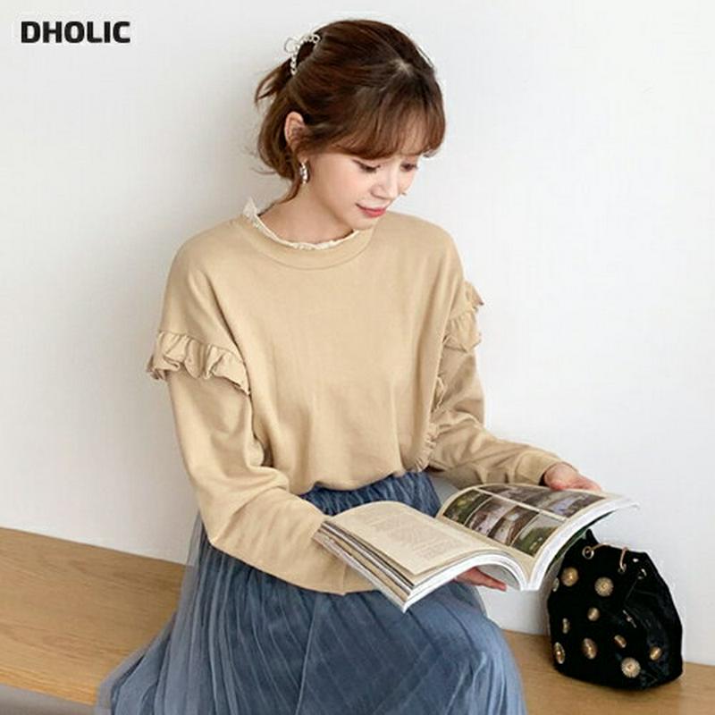【新作10%OFF】レースネックフリルスウェット・全3色・b56936 レディース【tops】【韓国 ファッション トップス ス
