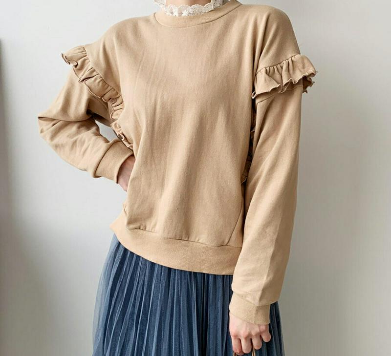 【新作10%OFF】レースネックフリルスウェット・全3色・b56936 レディース【tops】【韓国 ファッション トップス ス