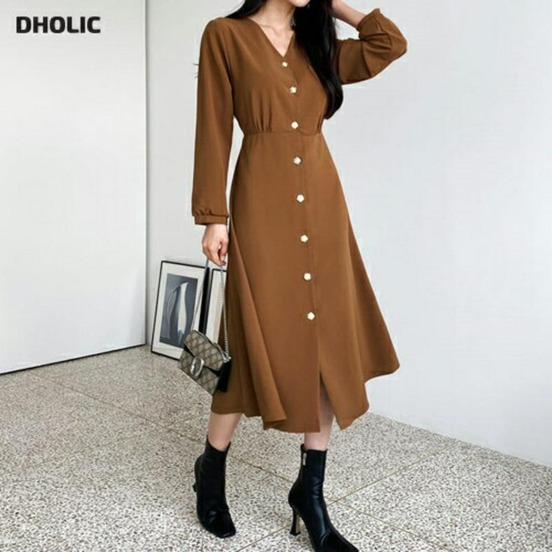 【新作10%OFF】パールボタンワンピース・全4色・t56952 レディース【ops】【韓国 ファッション ワンピース ロングワ