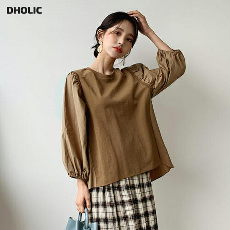 【新作10%OFF】コントラストパフTシャツ・全4色・t56921 レディース【tops】【韓国 ファッション トップス Tシャ