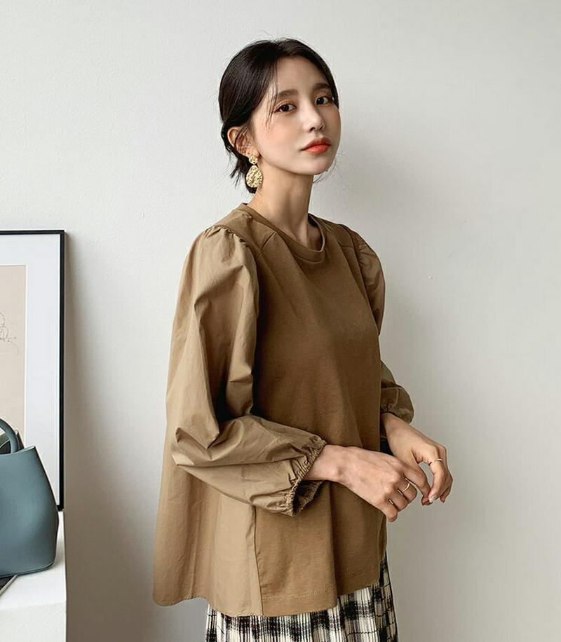 【新作10%OFF】コントラストパフTシャツ・全4色・t56921 レディース【tops】【韓国 ファッション トップス Tシャ