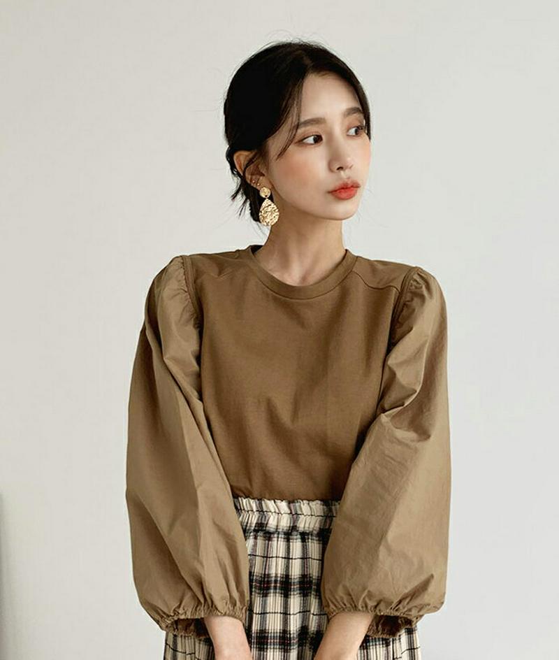 【新作10%OFF】コントラストパフTシャツ・全4色・t56921 レディース【tops】【韓国 ファッション トップス Tシャ