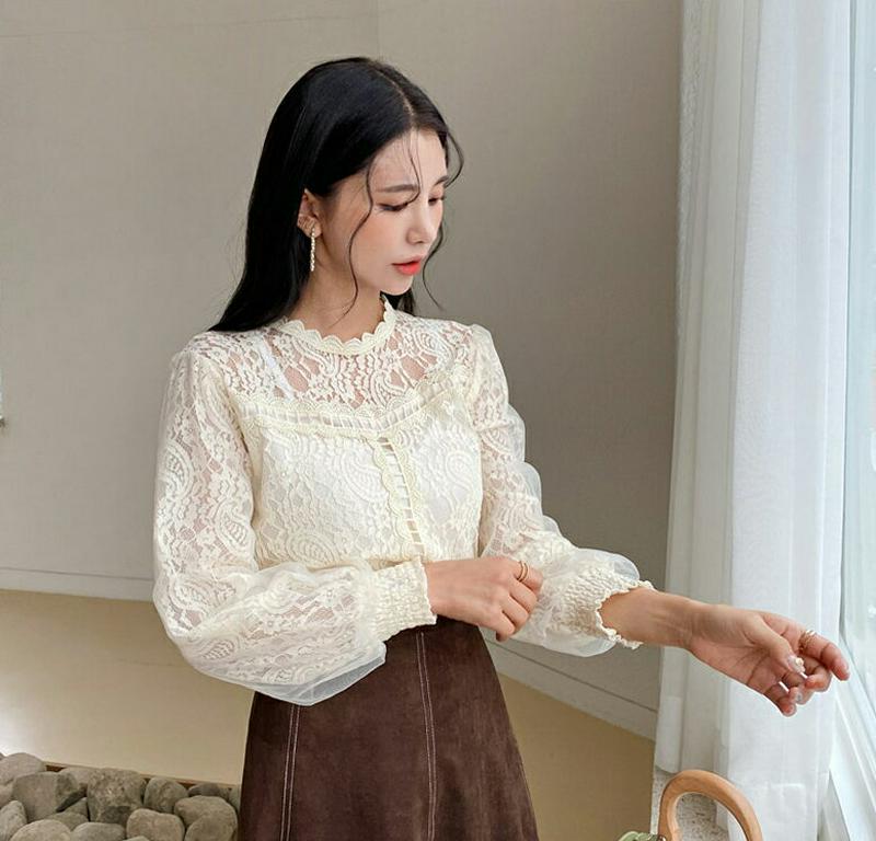 【新作10%OFF】スカラップレースブラウス・全4色・b56942 レディース【bl】【韓国 ファッション トップス ブラウス 