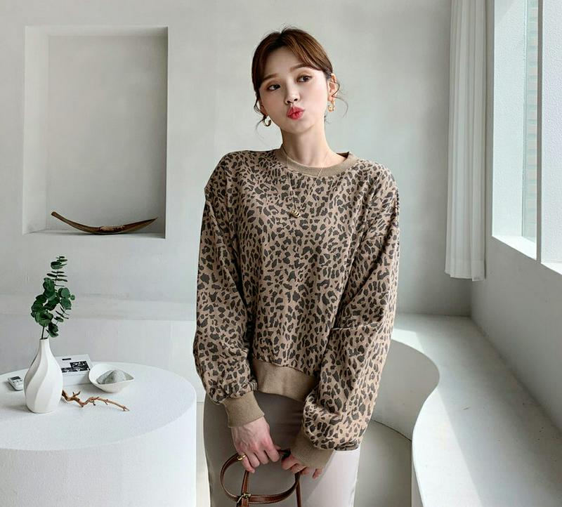 レオパードスウェット・全3色・b55826 レディース【tops】【韓国 ファッション トップス スウェット 長袖 ロングスリー