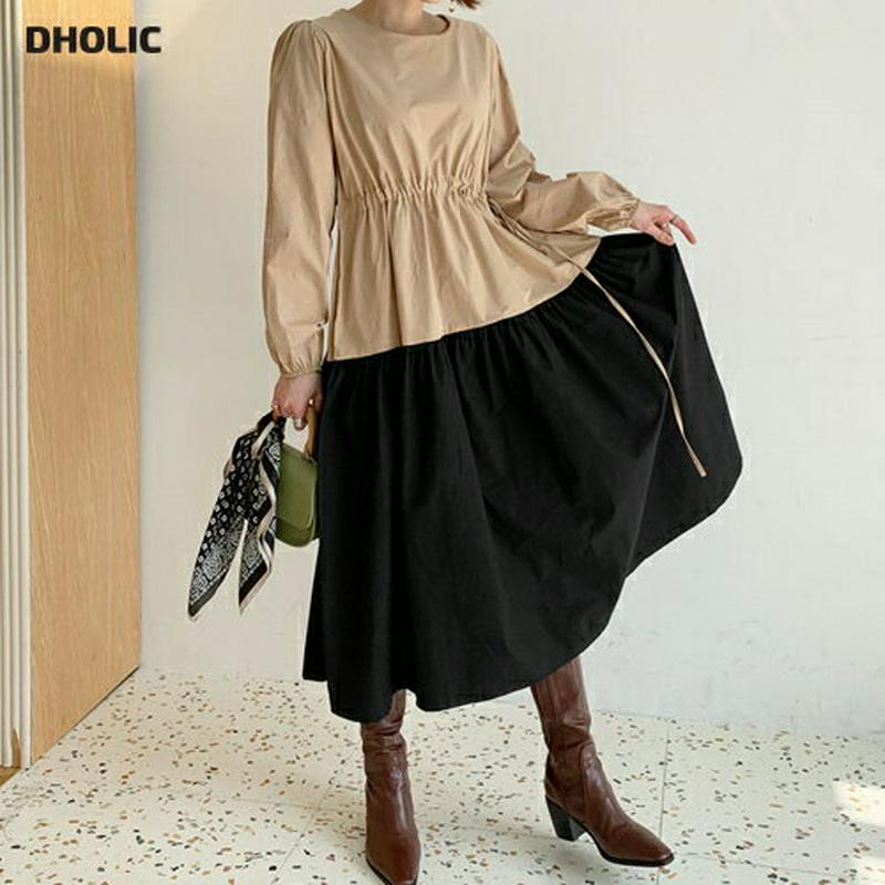 【新作10%OFF】バイカラードロストワンピース・全2色・b61218 レディース【ops】【韓国 ファッション ワンピース ロ