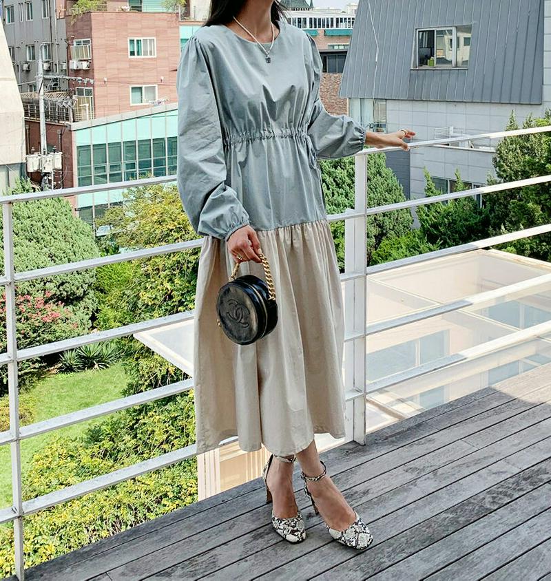 【新作10%OFF】バイカラードロストワンピース・全2色・b61218 レディース【ops】【韓国 ファッション ワンピース ロ