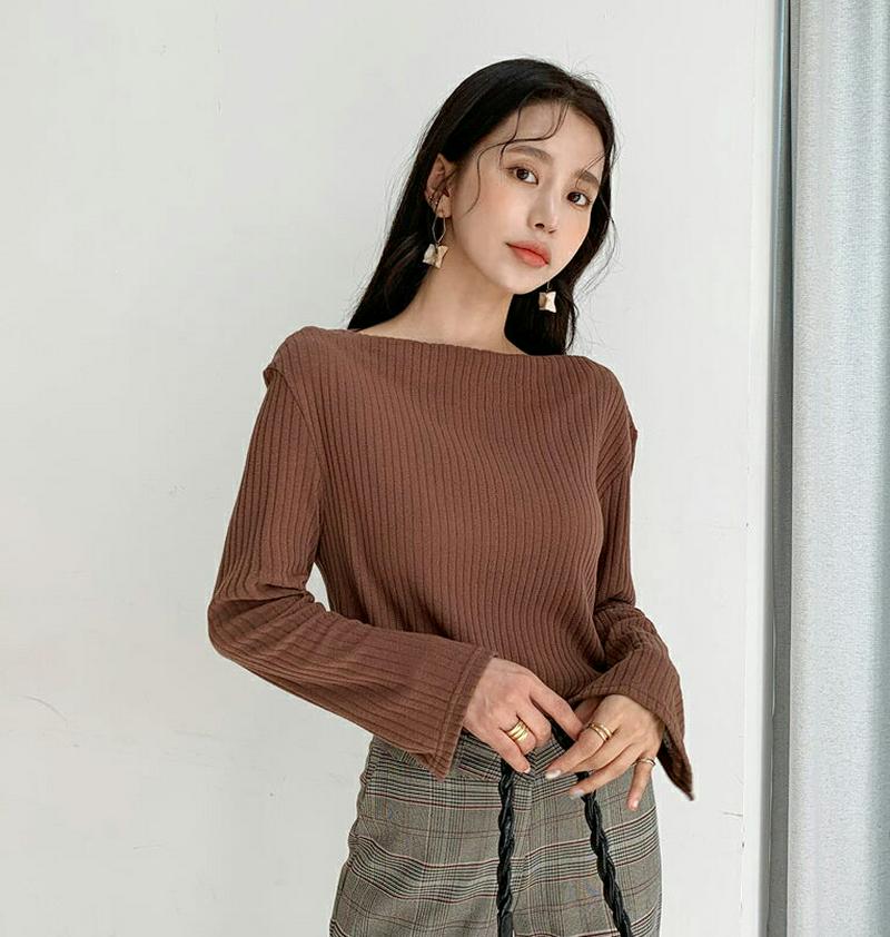 【新作10%OFF】ボートネックリブTシャツ・全4色・t61266 レディース【tops】【韓国 ファッション トップス Tシャ