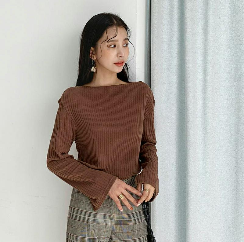【新作10%OFF】ボートネックリブTシャツ・全4色・t61266 レディース【tops】【韓国 ファッション トップス Tシャ