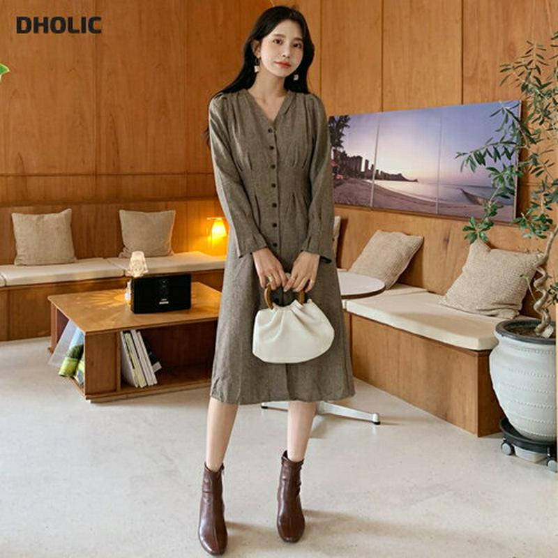 【新作10%OFF】ヘリンボーンボタンワンピース・全2色・b61182 レディース【ops】【韓国 ファッション ワンピース ミ