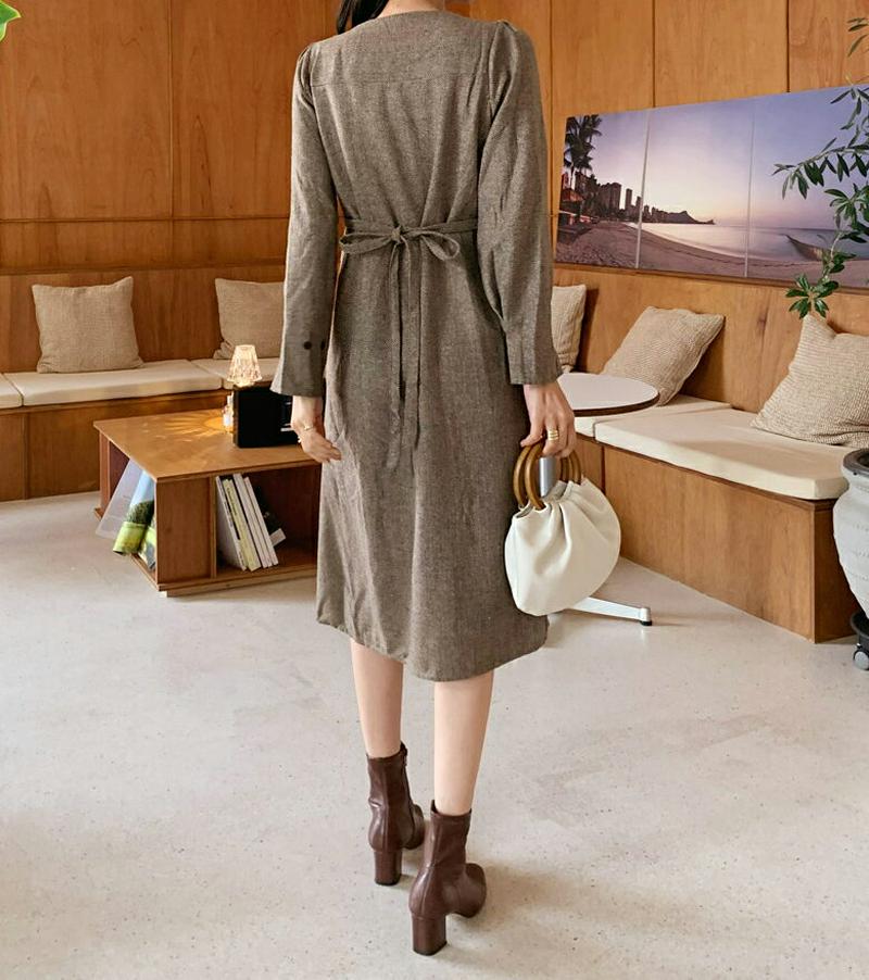 【新作10%OFF】ヘリンボーンボタンワンピース・全2色・b61182 レディース【ops】【韓国 ファッション ワンピース ミ