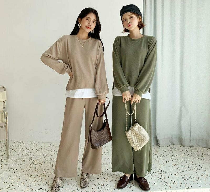 【新作10%OFF】レイヤードTシャツ&パンツSET・全4色・t61192 レディース【pt】【韓国 ファッション セットアップ
