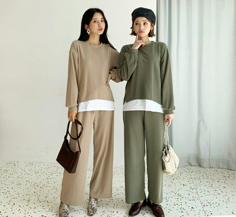 【新作10%OFF】レイヤードTシャツ&パンツSET・全4色・t61192 レディース【pt】【韓国 ファッション セットアップ