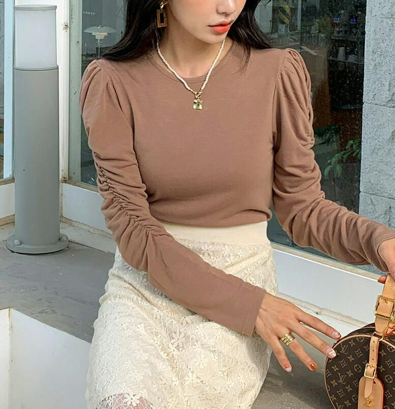 【新作10%OFF】スリムパフTシャツ・全4色・t61135 レディース【tops】【韓国 ファッション トップス Tシャツ 長