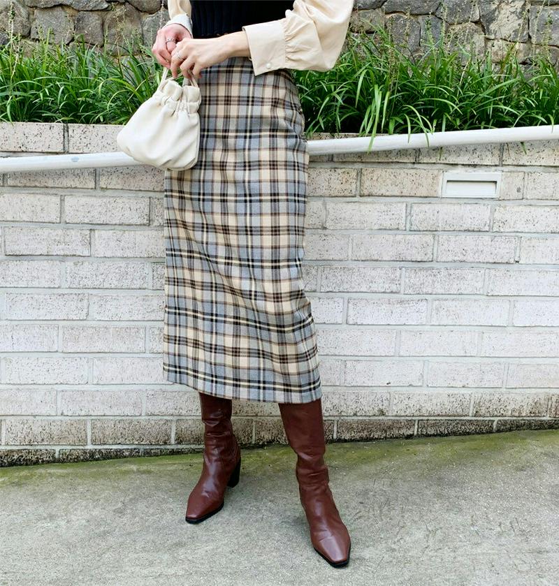 【新作10%OFF】Hラインチェックロングスカート・全2色・t61199 レディース【sk】【韓国 ファッション ボトムス スカ