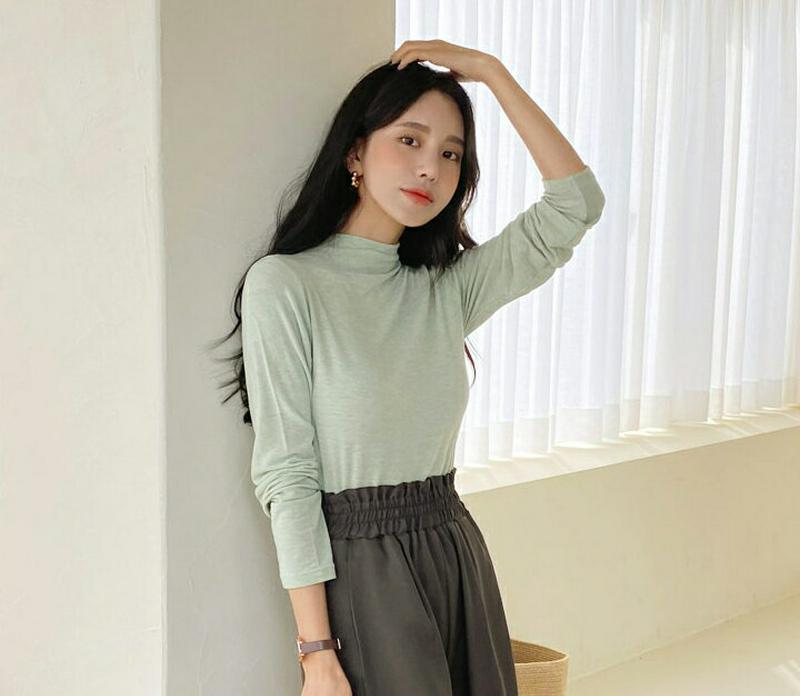【新作10%OFF】モックネックTシャツ・全5色・t60772 レディース 【tops】【韓国 ファッション トップス Tシャツ