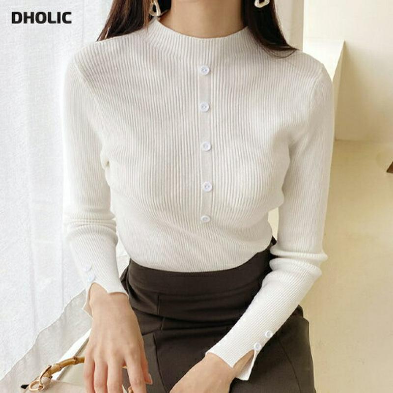 【新作10%OFF】ボタンハーフネックニット・全4色・b60774 レディース 【tops】【韓国 ファッション トップス ニッ