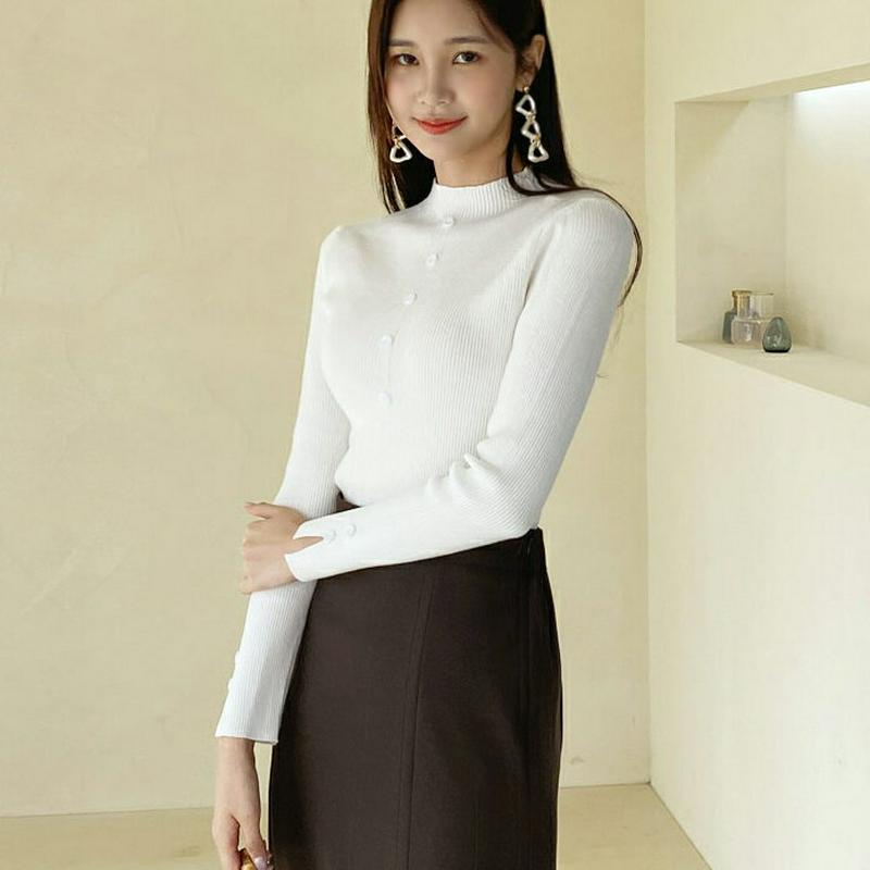 【新作10%OFF】ボタンハーフネックニット・全4色・b60774 レディース 【tops】【韓国 ファッション トップス ニッ