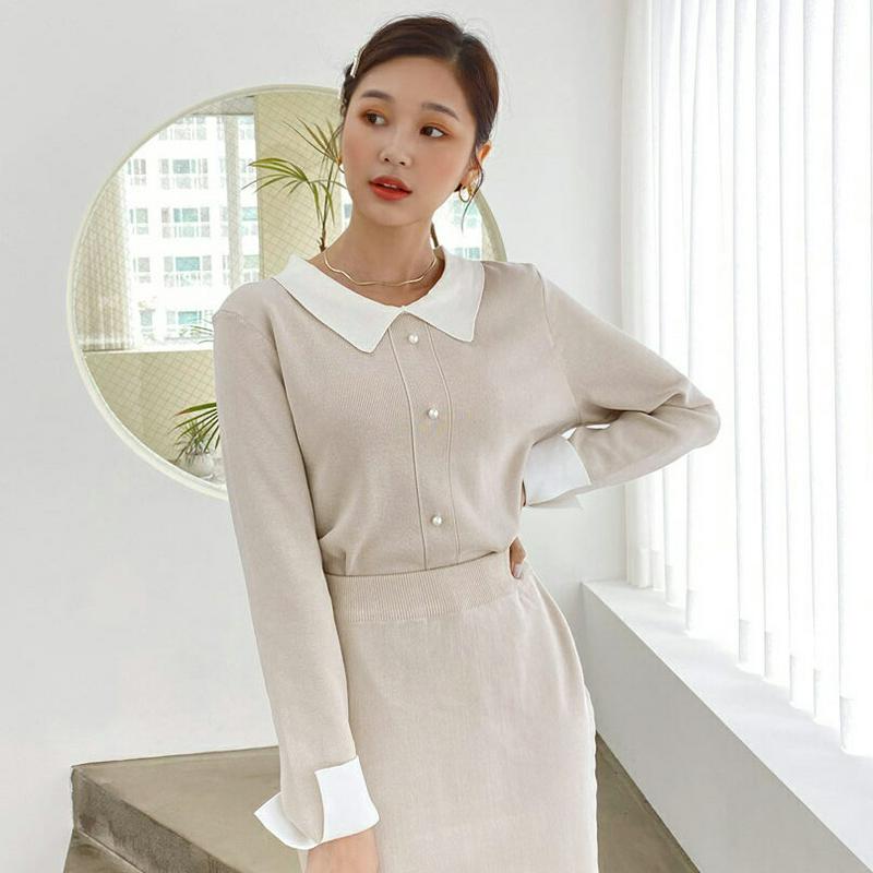 【新作10%OFF】パールボタンカラーニット&スカートSET・全2色・t60789 レディース 【ops】【韓国 ファッション 