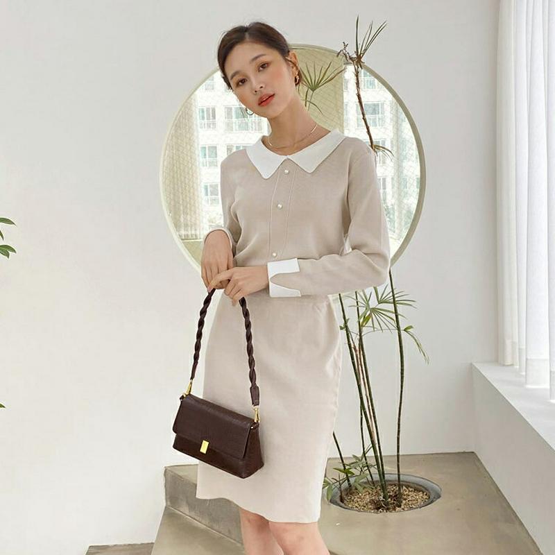 【新作10%OFF】パールボタンカラーニット&スカートSET・全2色・t60789 レディース 【ops】【韓国 ファッション 