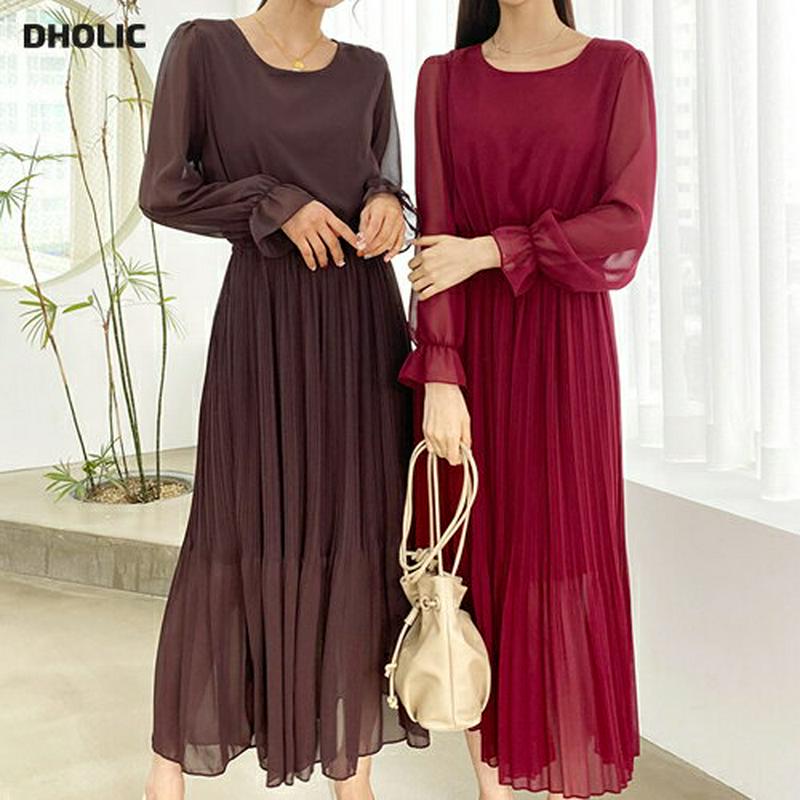 【新作10%OFF】プリーツシフォンワンピース・全5色・t60784 レディース 【ops】【韓国 ファッション ワンピース ロ