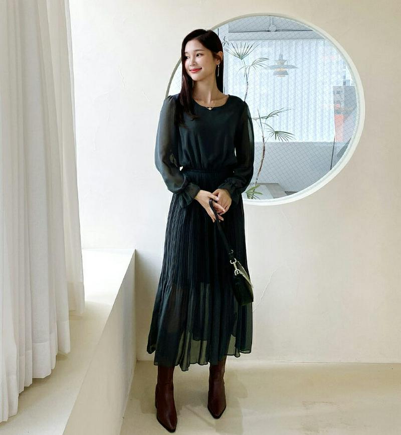 【新作10%OFF】プリーツシフォンワンピース・全5色・t60784 レディース 【ops】【韓国 ファッション ワンピース ロ