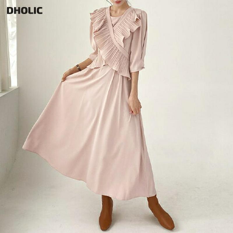 【新作10%OFF】プリーツラップルワンピース・全2色・b60786 レディース 【ops】【韓国 ファッション ワンピース ロ