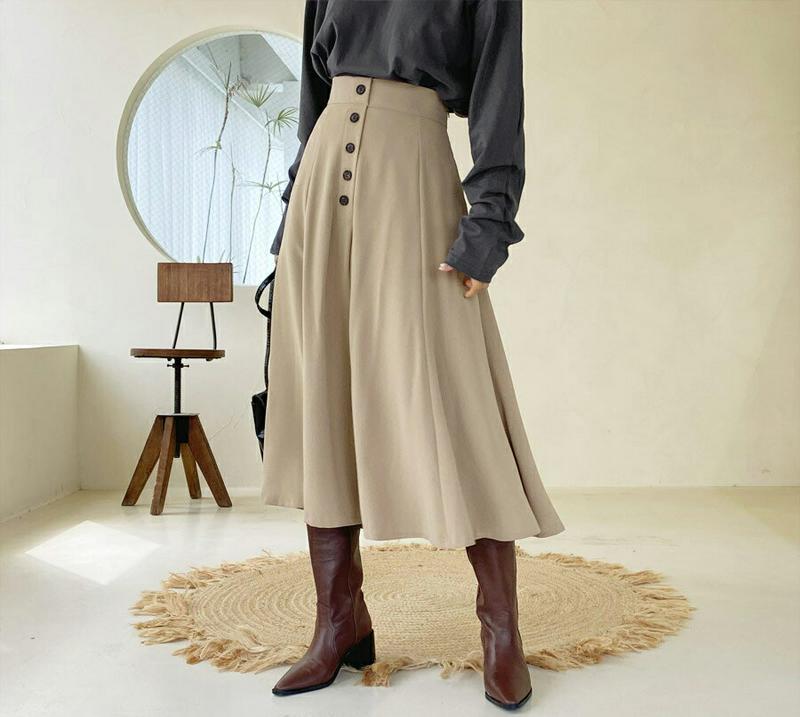 【新作10%OFF】ボタンフレアスカート・全3色・t60795 レディース 【sk】【韓国 ファッション ボトムス スカート フ