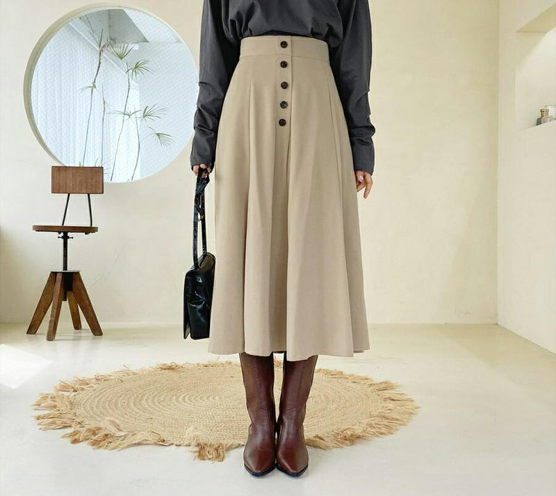 【新作10%OFF】ボタンフレアスカート・全3色・t60795 レディース 【sk】【韓国 ファッション ボトムス スカート フ