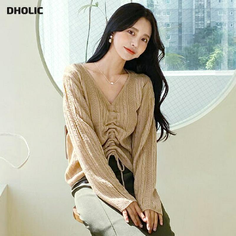 【新作10%OFF】ドロストVネックツイストニット・全5色・t60775 レディース 【tops】【韓国 ファッション トップス