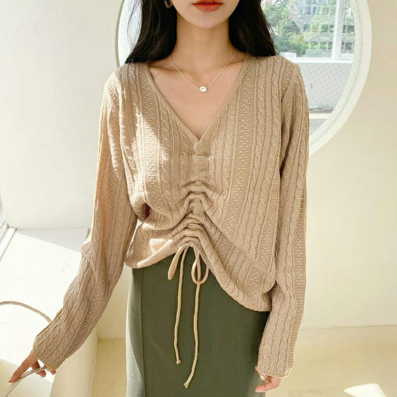 【新作10%OFF】ドロストVネックツイストニット・全5色・t60775 レディース 【tops】【韓国 ファッション トップス
