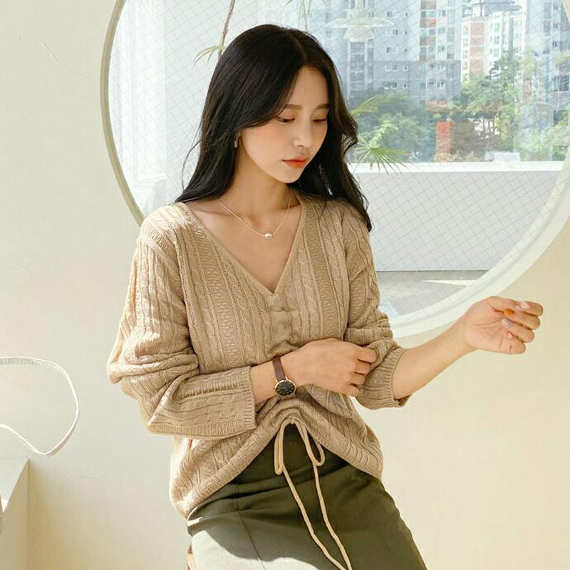 【新作10%OFF】ドロストVネックツイストニット・全5色・t60775 レディース 【tops】【韓国 ファッション トップス