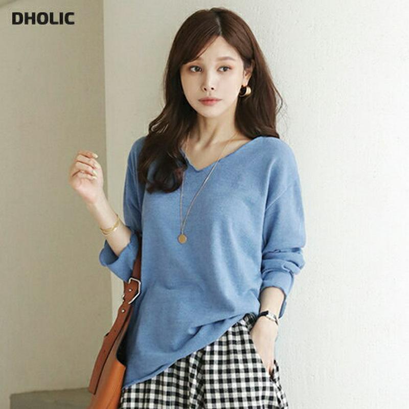 【新作10%OFF】ウェーブVネックルーズTシャツ・全5色・t64301 レディース【tops】【トップス Tシャツ 長袖 ロン