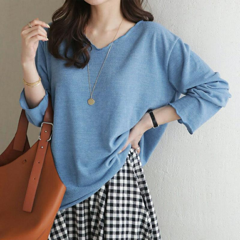 【新作10%OFF】ウェーブVネックルーズTシャツ・全5色・t64301 レディース【tops】【トップス Tシャツ 長袖 ロン