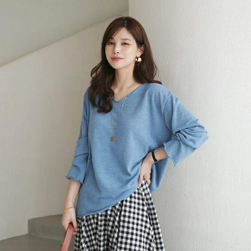 【新作10%OFF】ウェーブVネックルーズTシャツ・全5色・t64301 レディース【tops】【トップス Tシャツ 長袖 ロン