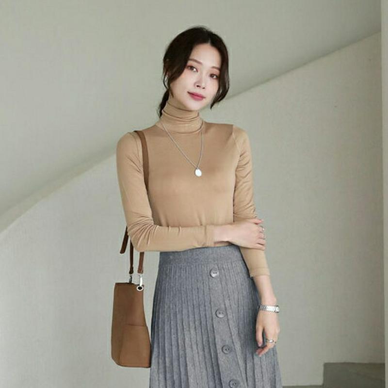 【新作10%OFF】ハイネックスリムTシャツ・全5色・b64302 レディース【tops】【トップス Tシャツ 長袖 スリム ハ