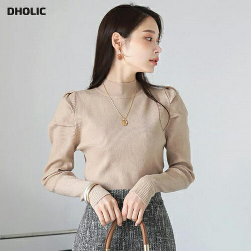 【新作10%OFF】ハーフネックパフリブニット・全4色・b64244 レディース【tops】【トップス ニット ニットトップス 