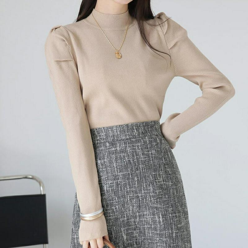 【新作10%OFF】ハーフネックパフリブニット・全4色・b64244 レディース【tops】【トップス ニット ニットトップス 