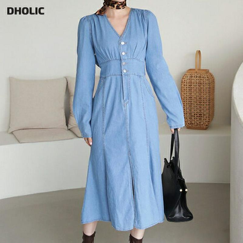 【新作10%OFF】Vネックデニムワンピース・全1色・t64313 レディース【ops】【ワンピース ロング ロングワンピース 