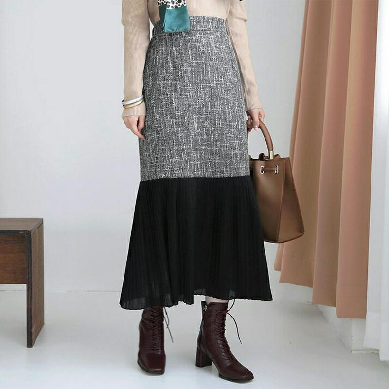 【新作10%OFF】ツイードプリーツヘムスカート・全2色・b64264 レディース【sk】【スカート ロング ロングスカート プ