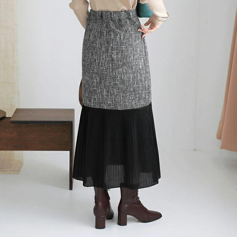 【新作10%OFF】ツイードプリーツヘムスカート・全2色・b64264 レディース【sk】【スカート ロング ロングスカート プ