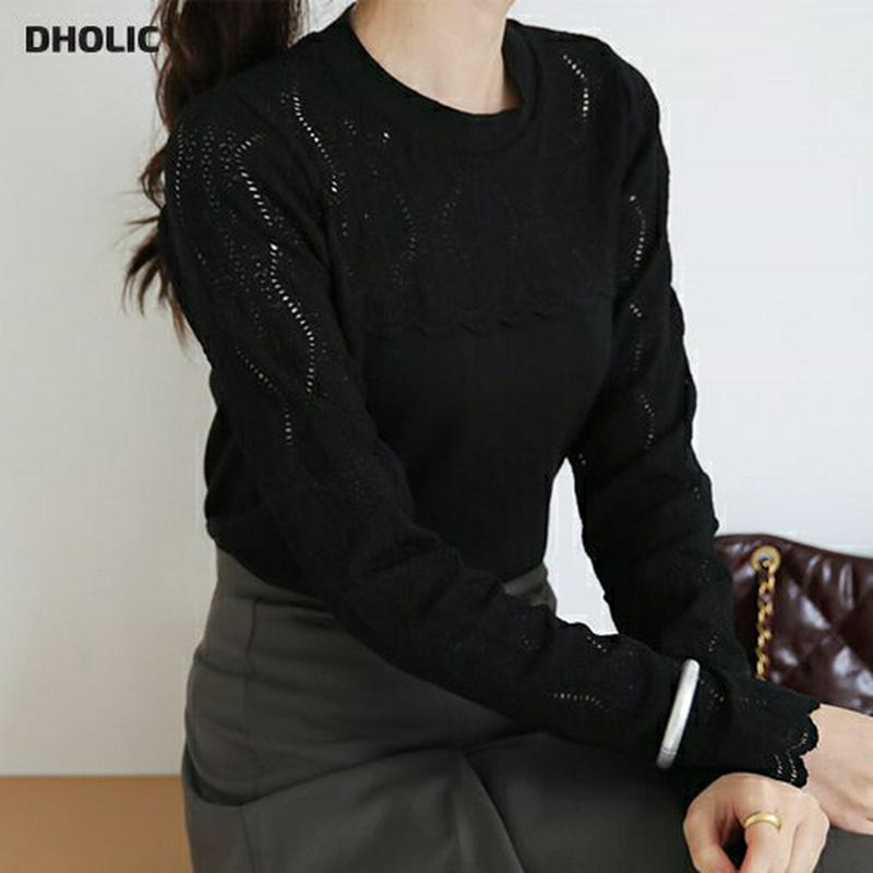 【新作10%OFF】レースコントラストTシャツ・全2色・b64238 レディース【tops】【トップス Tシャツ 長袖 コントラ