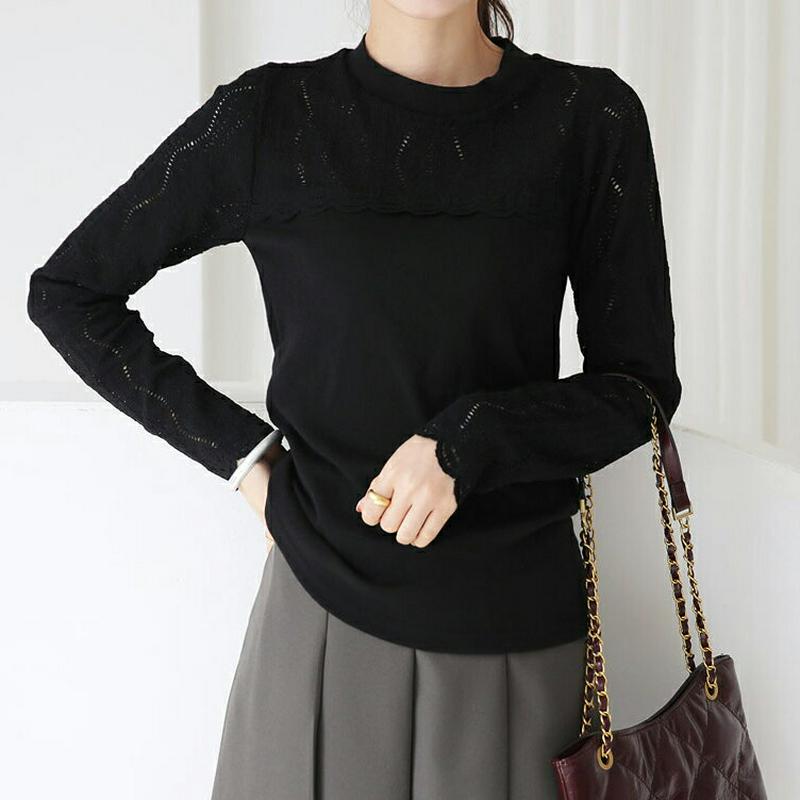 【新作10%OFF】レースコントラストTシャツ・全2色・b64238 レディース【tops】【トップス Tシャツ 長袖 コントラ