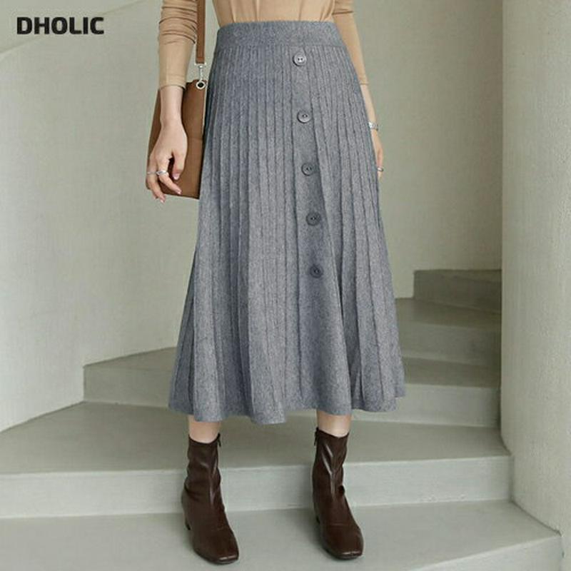 【新作10%OFF】ボタンプリーツニットスカート・全2色・t64332 レディース【sk】【スカート ロング ロングスカート ニ