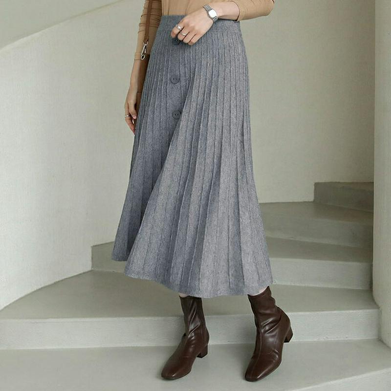 【新作10%OFF】ボタンプリーツニットスカート・全2色・t64332 レディース【sk】【スカート ロング ロングスカート ニ