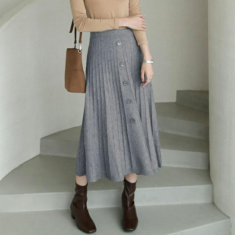 【新作10%OFF】ボタンプリーツニットスカート・全2色・t64332 レディース【sk】【スカート ロング ロングスカート ニ