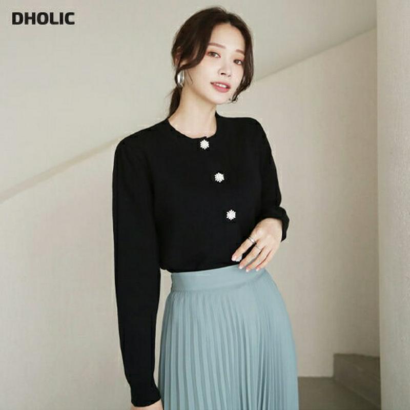 【只今セール】キュービックボタンニット・全2色・b64310 レディース【tops】【トップス ニット ニットトップス 長袖 キュービック 可愛い かわいい 大人 春 秋 韓国 ファッション】【ハイホリHIHOLLI】【TI】