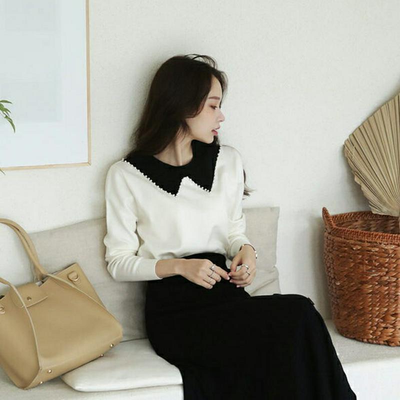 【新作10%OFF】パール配色ニット・全2色・b64306 レディース【tops】【トップス ニット ニットトップス 長袖 配色