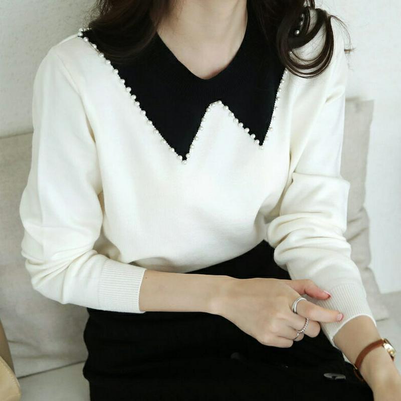 【新作10%OFF】パール配色ニット・全2色・b64306 レディース【tops】【トップス ニット ニットトップス 長袖 配色